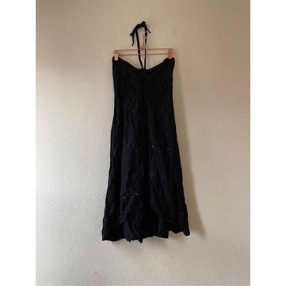 Y2k Hawaiian black halter dress with sequin details size medium - Picture 1 of 7